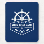 Ihr Boot Name Nautical Anchor Oars Helm Navy Mousepad<br><div class="desc">Nautical Boat,  Ships Wheel - Helm und überquerte Oars mit Ihrem Personalisierten Namen oder Bootsnamen auf einem Mauspad.</div>
