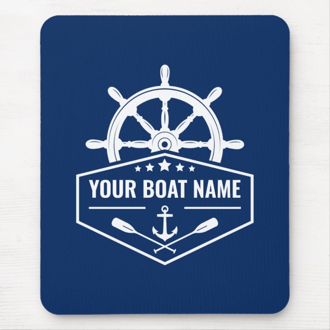 Ihr Boot Name Nautical Anchor Oars Helm Navy Mousepad (Vorne)