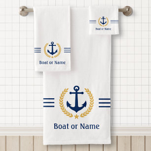 Ihr Boot oder Name Anchor Gold Laurel Streifen wei Badhandtuch Set