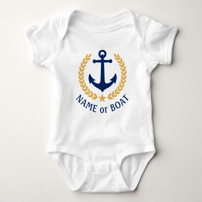 Ihr Boot oder Name Anchor Gold Laurel Verlasse Sta Baby Strampler (Vorderseite)