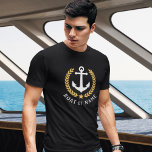 Ihr Boot oder Name Anchor Gold Style Laurel Black T-Shirt<br><div class="desc">Ein nautischer Bootsanker,  ein Goldener Laurel Verlasse und Stern mit Ihrem Personalisierten Namen oder Schiffsnamen auf einem schwarzen T - Shirt.</div>
