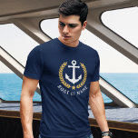 Ihr Boot oder Name Anchor Gold Style Laurel Marine T-Shirt<br><div class="desc">Ein Nautical Boat Anchor,  Gold Style Laurel Blätter und Stern mit Ihrem Personalisierten Namen oder Boat Name auf einem Navy Blue T - Shirt.</div>