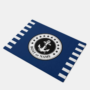 Ihr Boot oder Name Anchor Stars Blue White Streife Fußmatte