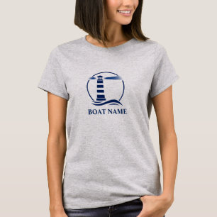 Ihr Boot oder Name & Navy Nautical Lighthouse Grau T-Shirt