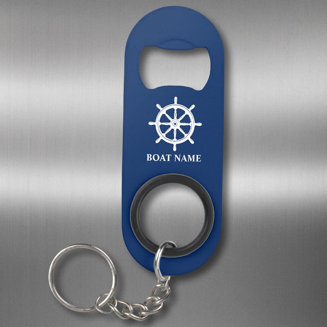 Ihr Boot oder Name Schiffsruder Steuer Navy Blau Mini Flaschenöffner (Von Creator hochgeladen)