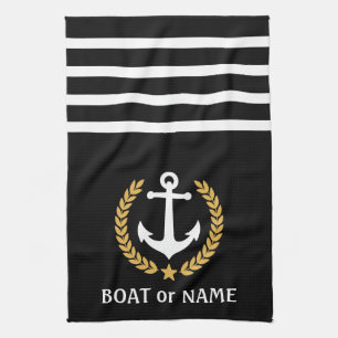 Ihr Bootname Anchor Gold Style Laurel Black Geschirrtuch