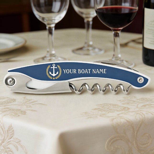 Ihr Bootname Anchor Gold Style Laurel Blau Kellnermesser (Von Creator hochgeladen)