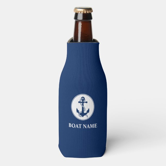 Ihr Bootname Anchor & Rope Blue Flaschenkühler (Flaschenvorderseite)