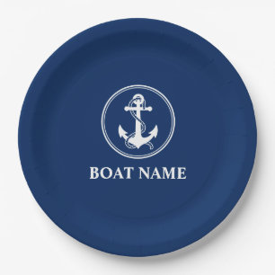 Ihr Bootname Anker mit Rock Navy Blue 9" Pappteller