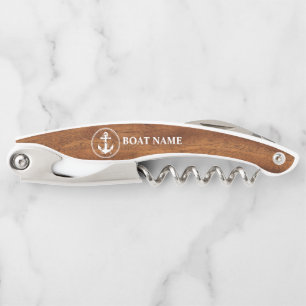 Ihr Bootname Classic Rope & Anchor Holzstil Kellnermesser