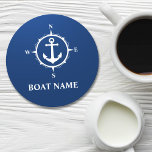 Ihr Bootname Compass Anchor Blue Round Runder Pappuntersetzer<br><div class="desc">Ihr Bootname Compass Anchor Blue Untersetzer Round</div>