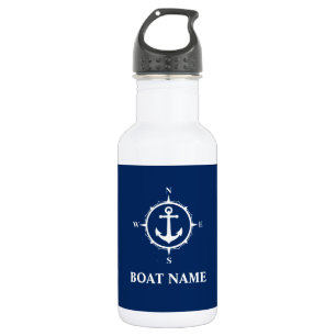 Ihr Bootname Compass Anker Blau Weiß Edelstahlflasche