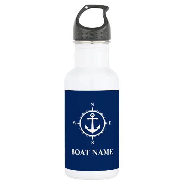 Ihr Bootname Compass Anker Blau Weiß Edelstahlflasche (Vorderseite)