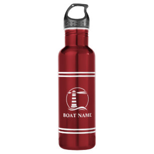 Ihr Bootname Leuchtturm White Striped Red Edelstahlflasche