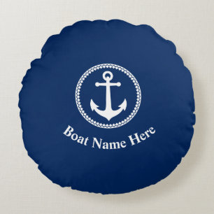 Ihr Bootname mit Seeschifffahrt Blau Rundes Kissen