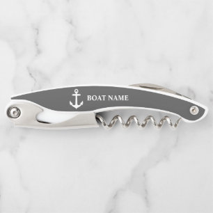 Ihr Bootname Nautical Anchor Navy Grau Kellnermesser