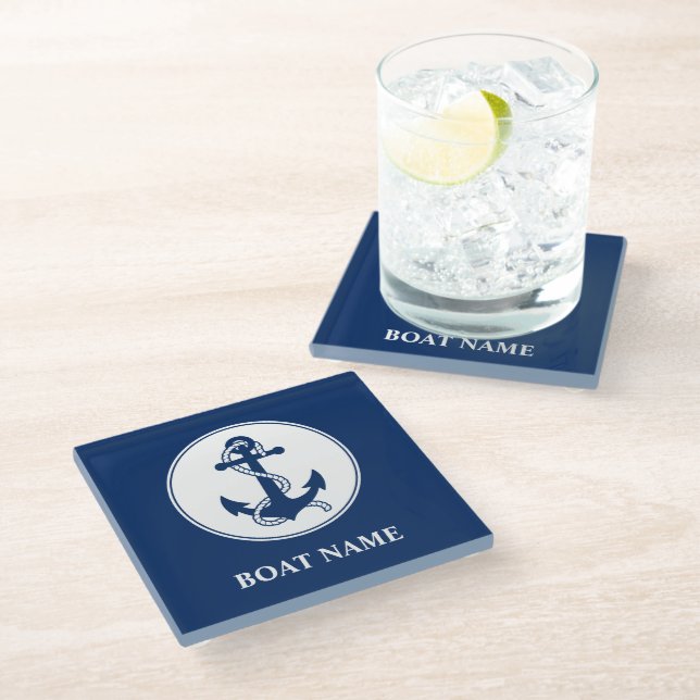 Ihr Bootname Rope & Anchor Premium Untersetzer (Schrägansicht)
