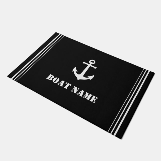 Ihr Bootname Vintag Anker Moderner Schwarz Fußmatte (Schrägansicht)