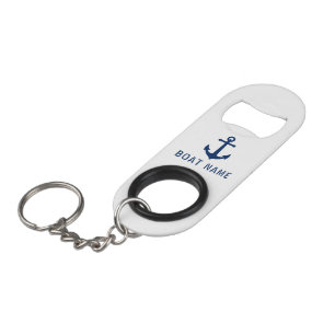 Ihr Bootname Vintag Nautical Anchor Navy Blue Mini Flaschenöffner