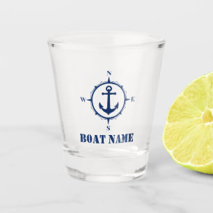 Ihr Boots-Namen-Marine-Blau-Kompass-Anker Schnapsglas