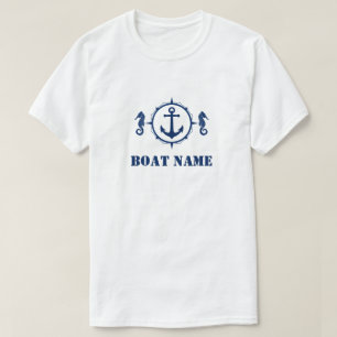 Ihr Boots-Namen-Marine-Blau-Seepferd-Anker T-Shirt