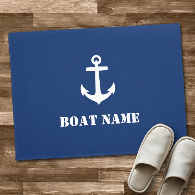 Ihr Bootsname Anchor Navy Blue Fußmatte (Von Creator hochgeladen)