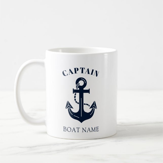 Ihr Bootsname Anker Blau Kapitän Kaffeetasse (Links)