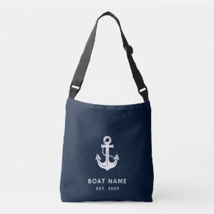 Ihr Bootsname Anker Blau Nautisch Tragetaschen Mit Langen Trägern