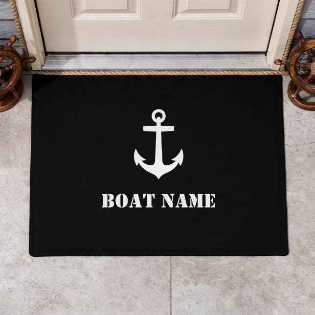 Ihr Bootsname Anker Schwarz Fußmatte (Von Creator hochgeladen)