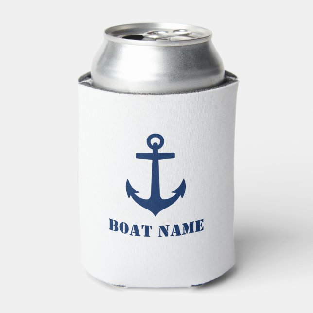 Ihr Bootsname Classic Anchor Navy Blue & White Dosenkühler (Kanne Vorderseite)
