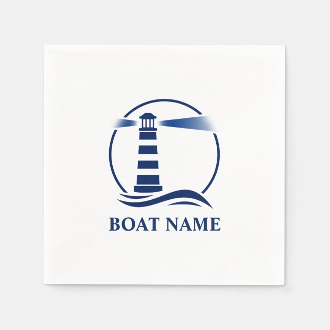 Ihr Bootsname Classic Lighthouse Navy Blue Serviette (Vorderseite)