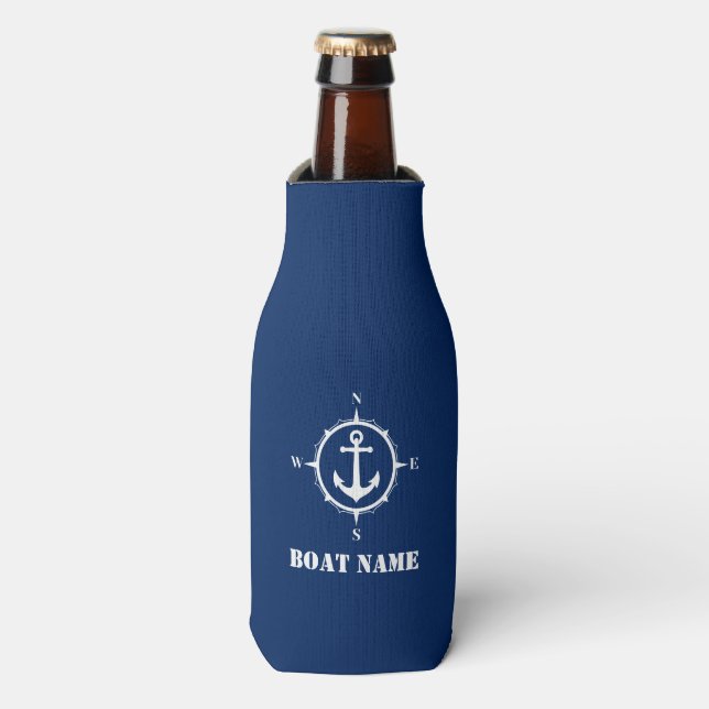 Ihr Bootsname Compass Anchor Navy Blue Flaschenkühler (Flaschenvorderseite)