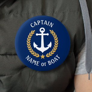 Ihr Bootsname Kapitän Anchor Gold Laurel Navy Button