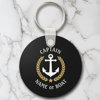 Ihr Bootsname Kapitän Anchor Laurel Navy Black Schlüsselanhänger