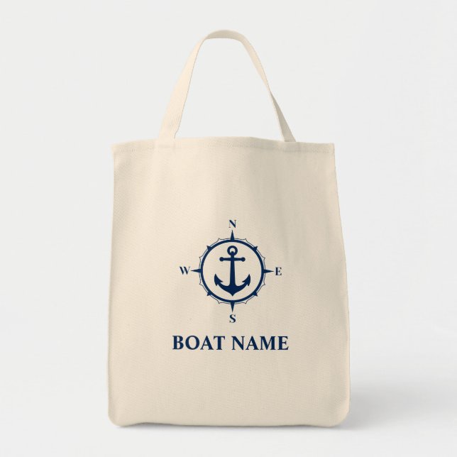 Ihr Bootsname Kompass Anker Öko-freundliches Leben Tragetasche (Vorne)