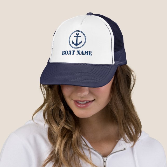 Ihr Bootsname Marine White Sea Anchor Truckerkappe (Beispiel)