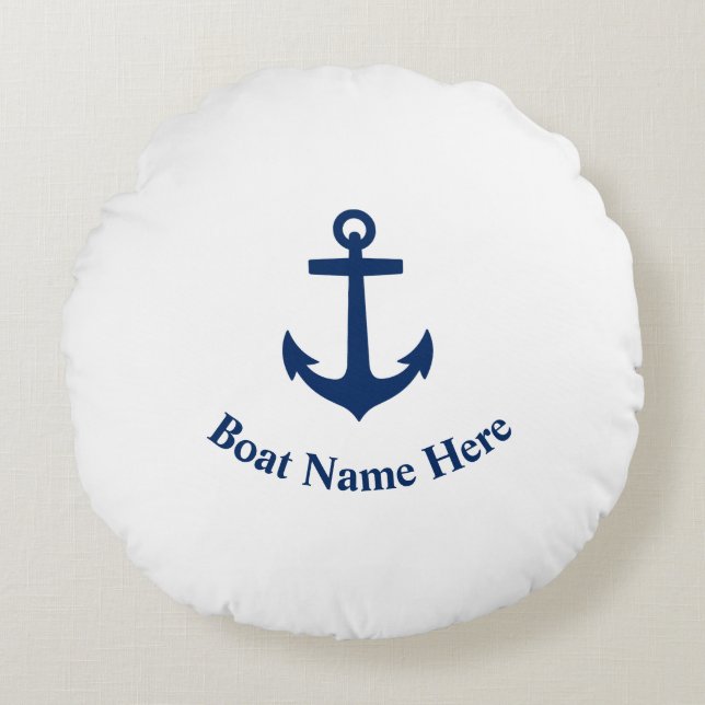 Ihr Bootsname mit klassischem Anker Rundes Kissen (Vorderseite)