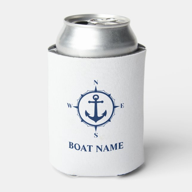 Ihr Bootsname Name Nautical Anchor Compass Navy we Dosenkühler (Kanne Vorderseite)