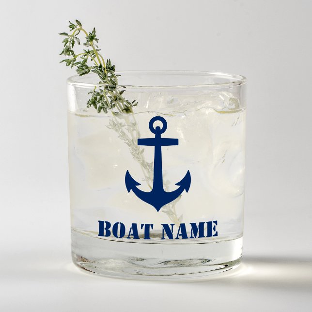 Ihr Bootsname Nautical Anchor Navy Blue Whiskyglas (Von Creator hochgeladen)