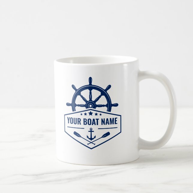 Ihr Bootsname Nautical Anchor Oars Helm 2 Seite Kaffeetasse (Rechts)