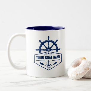 Ihr Bootsname Nautical Anchor Oars Helm Marine Zweifarbige Tasse