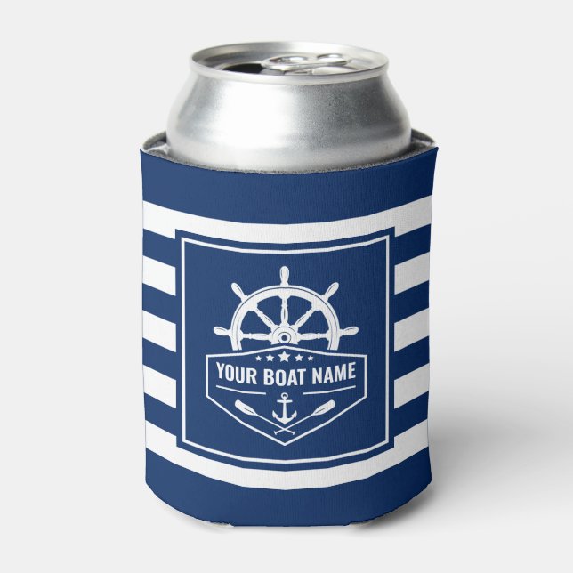 Ihr Bootsname Nautical Anchor Oars Helm Navy Blue Dosenkühler (Kanne Vorderseite)