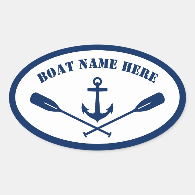 Ihr Bootsname Nautical Anchor & Oars Navy Blue Ovaler Aufkleber (Vorderseite)