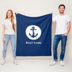 Ihr Bootsname Nautical Anchor Rope Navy Blau Fleecedecke