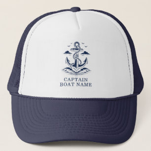 Ihr Bootsname Nautical Blau weißer Anker Kapitän Truckerkappe