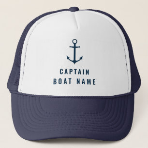 Ihr Bootsname Nautical Blue White AnchKapitän Truckerkappe