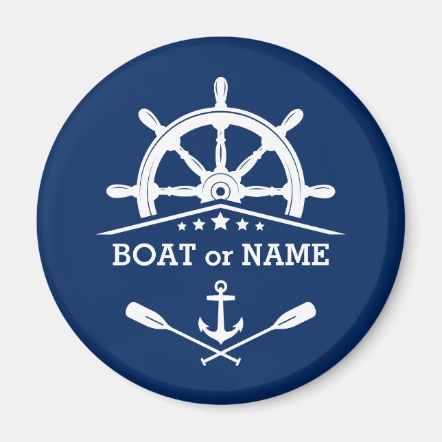 Ihr Bootsname oder Text Anker Oars Helm Navy Blau Magnet (Vorne)