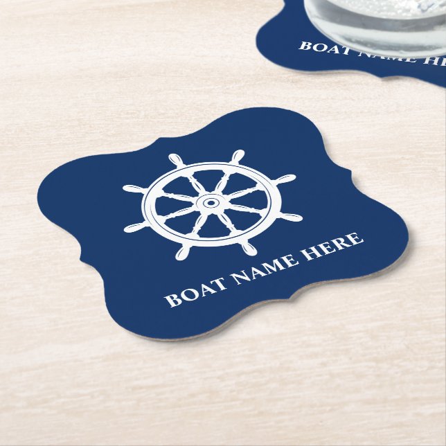 Ihr Bootsname oder Text Ships Wheel Helm Blue Untersetzer (angewinkelt)