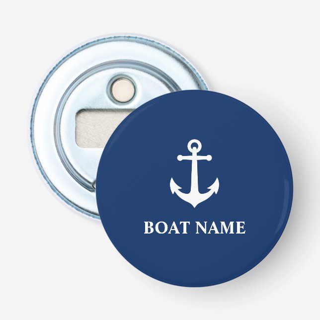 Ihr Bootsname Vintager Anker Navy Blue Flaschenöffner (Vorderseite)