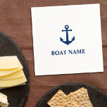 Ihr Bootsname Vintager nautischer Ankerblau Serviette<br><div class="desc">Individuelle Name oder Bootsname mit Vintagem nautischen Anker in Navy Blue und White Party Cocktail Napkins.</div>
